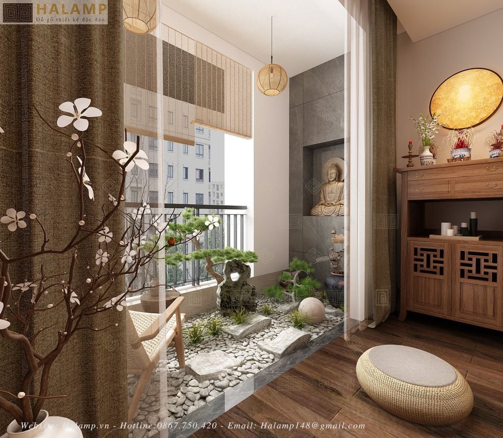 Thiết kế logia kết nối phòng khách làm nơi uống trà