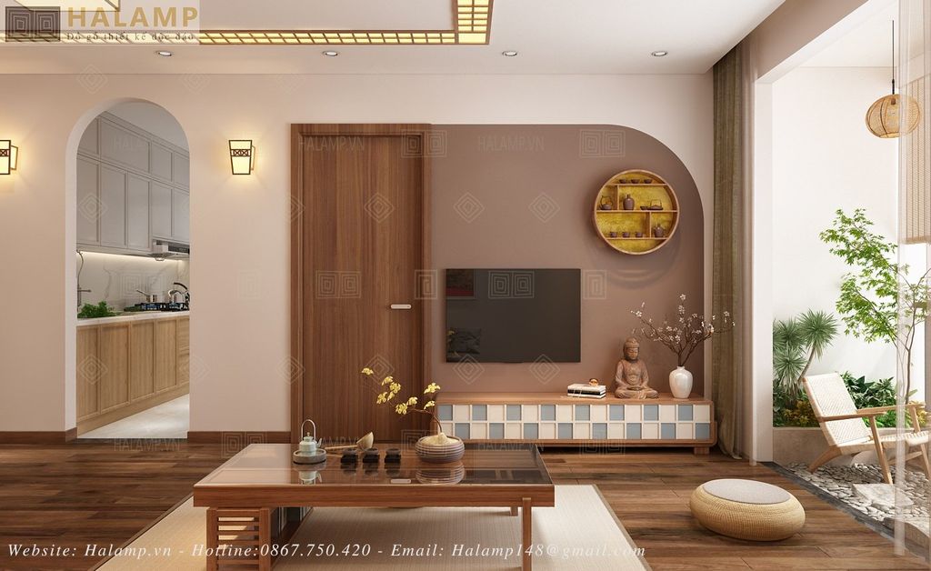 Thiết kế phòng khách chung cư phong cách Thiền Trà