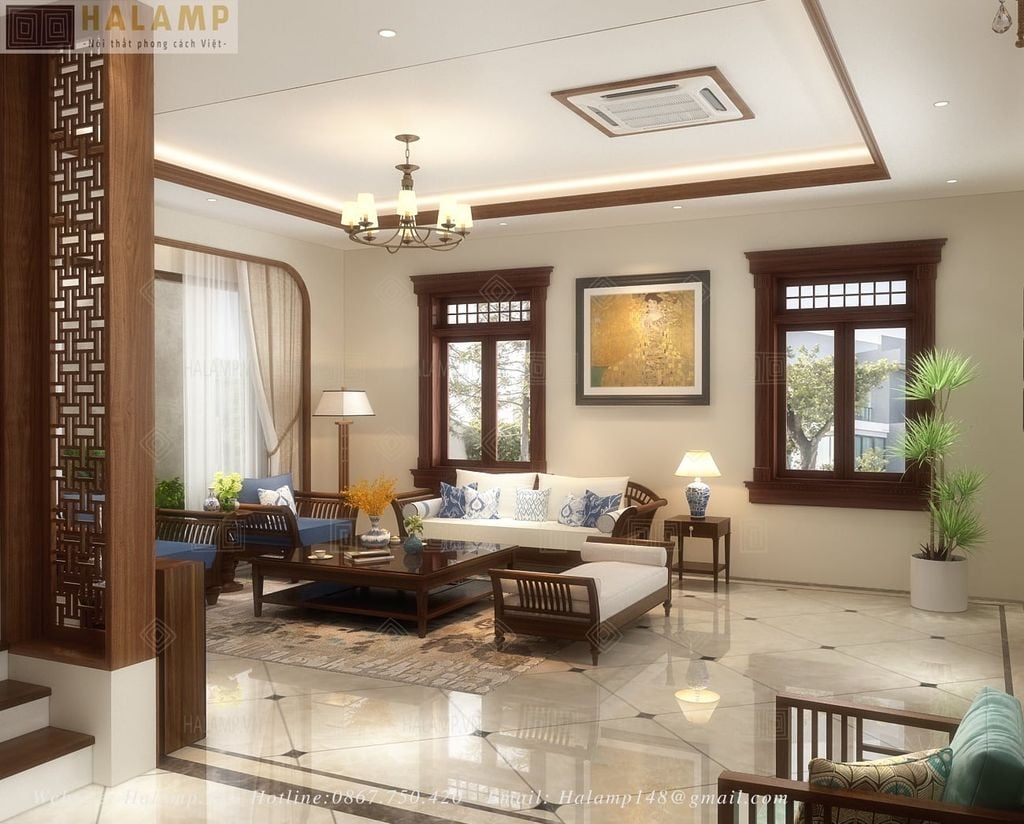 Thiết kế nội thất phòng khách biệt thự khu đô thị mới