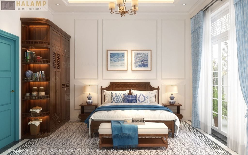 Thiết kế phòng ngủ ông bà phong cách indochine nhẹ nhàng
