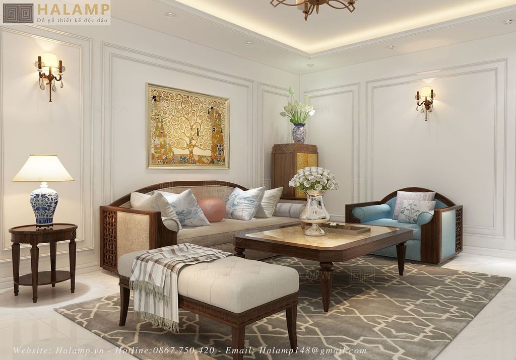 Thiết kế phòng khách tầng lửng nhà phố phong cách tân cổ điển