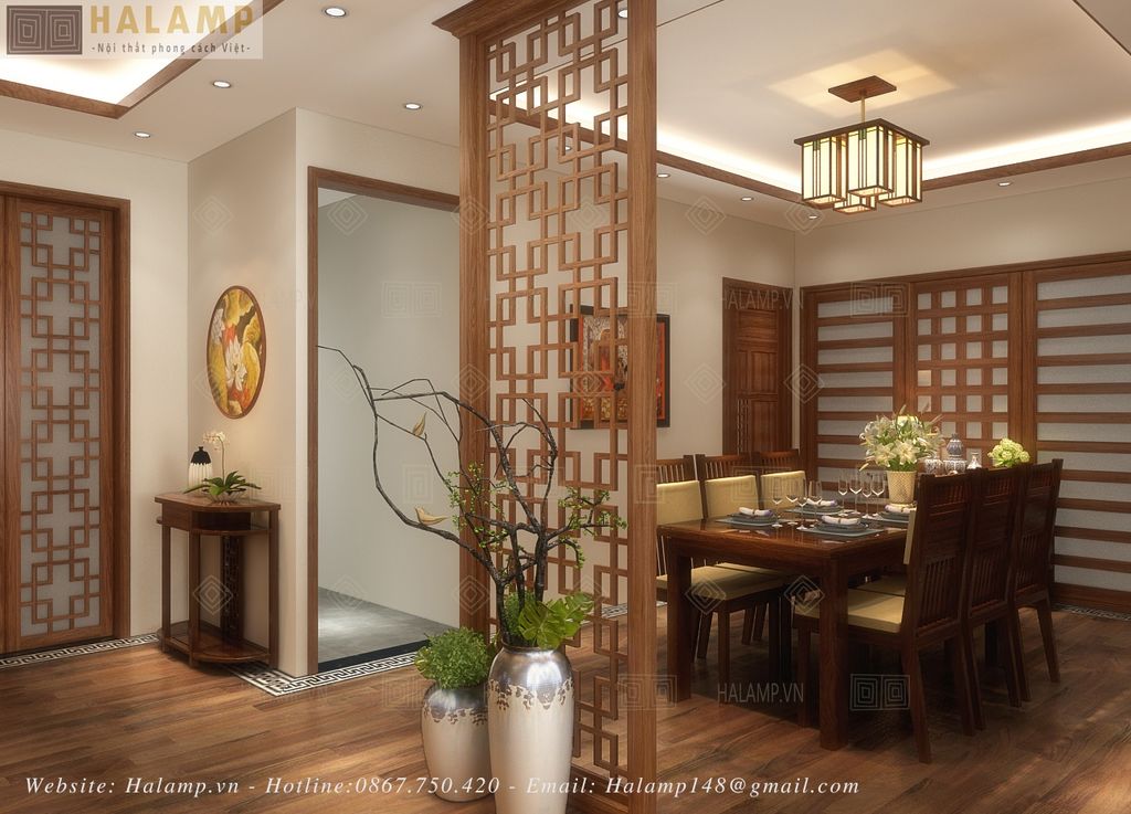 Vách ngăn bàn ăn phong cách Á Đông