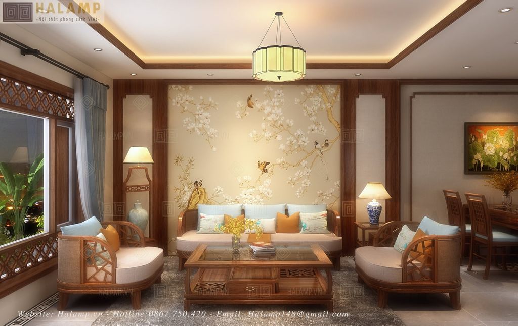 thiết kế phòng khách ấm cúng cho gia chủ trung niên