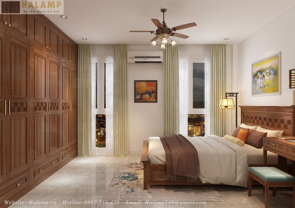 Phương án 2 thiết kế phòng ngủ vợ chồng phong cách Việt