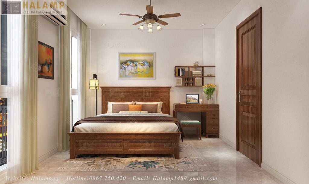 Phương án 2 thiết kế phòng ngủ vợ chồng phong cách Việt