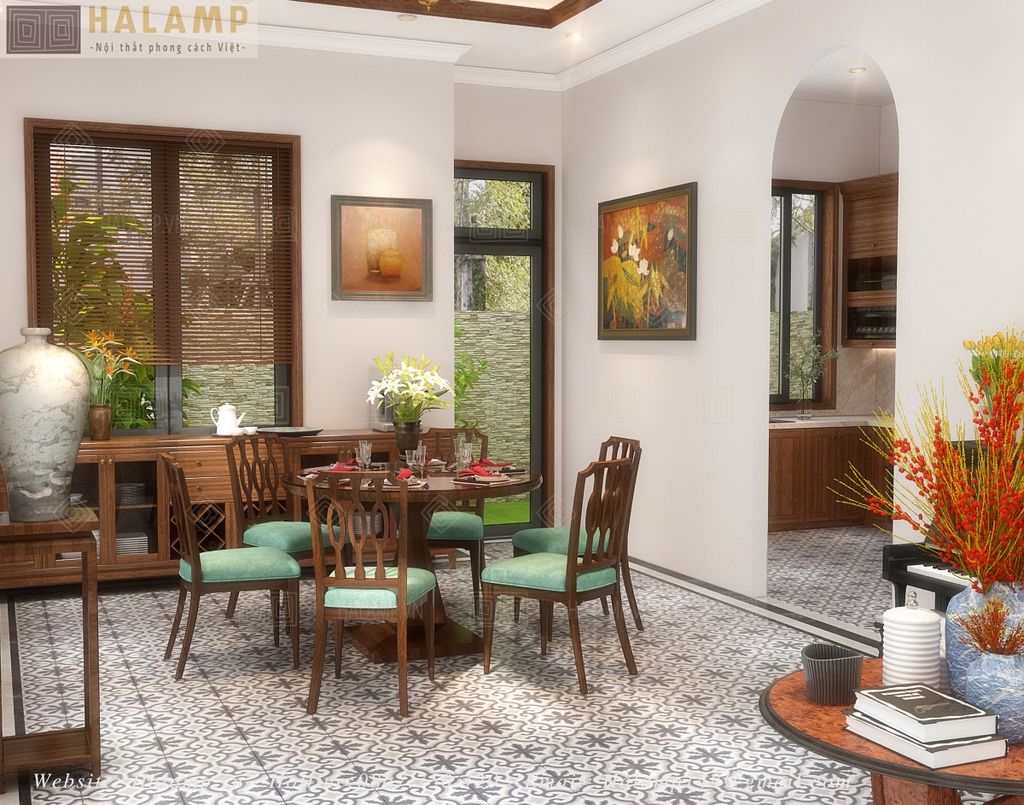 Bàn tròn ăn mang phong cách indochine