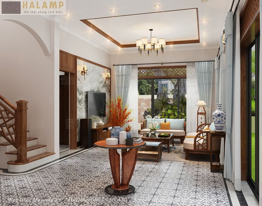 Thiết kế nội thất phòng khách biệt thự song lập ecopark