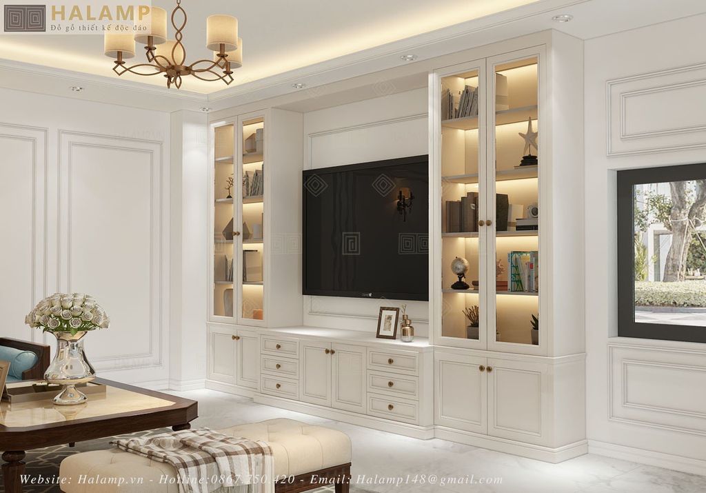 Thiết kế phòng khách tầng lửng nhà phố phong cách tân cổ điển