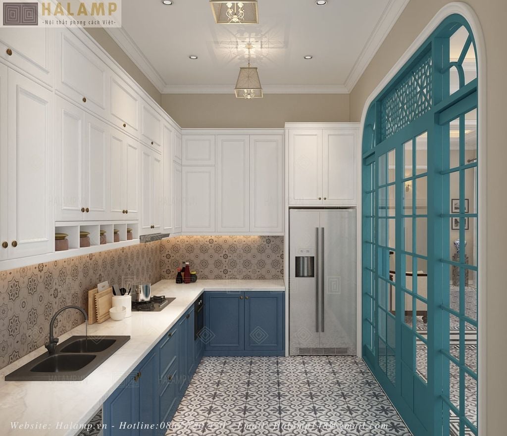 Thiết kế phòng bếp phong cách indochine nhẹ nhàng
