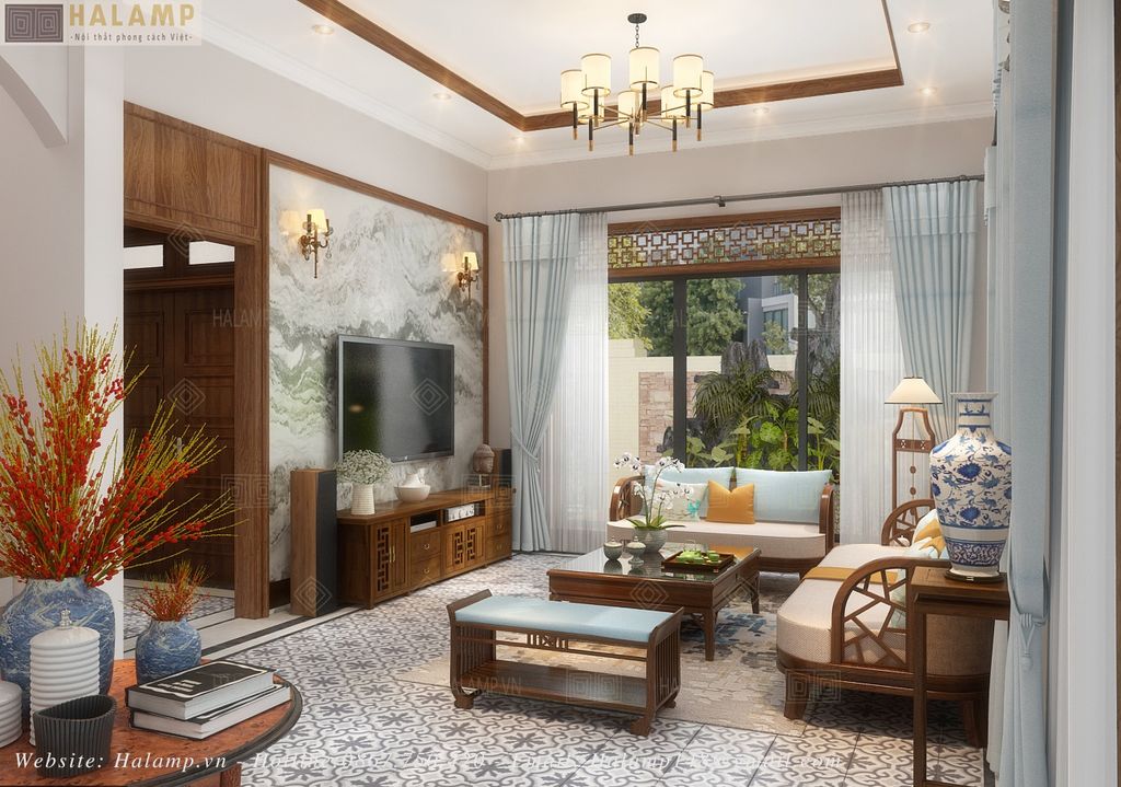 Thiết kế nội thất phòng khách biệt thự song lập ecopark