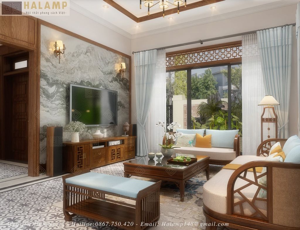 Thiết kế nội thất phòng khách biệt thự song lập ecopark