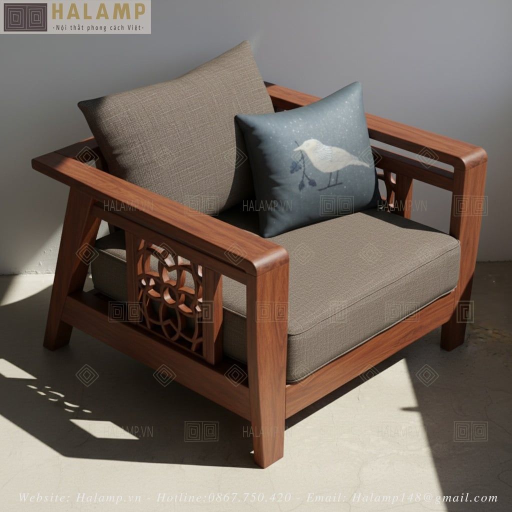 Sofa ghế đơn gỗ Việt hiện đại