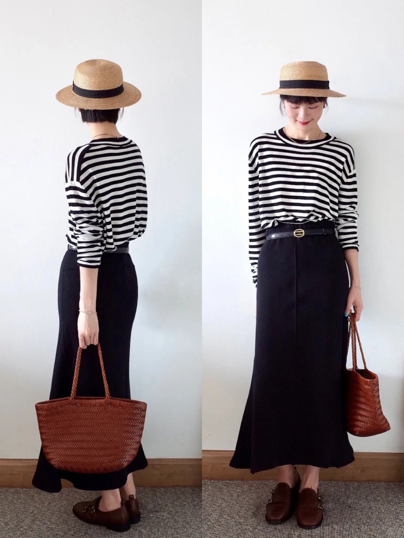 phối đồ với áo thun dài tay kẻ ngang