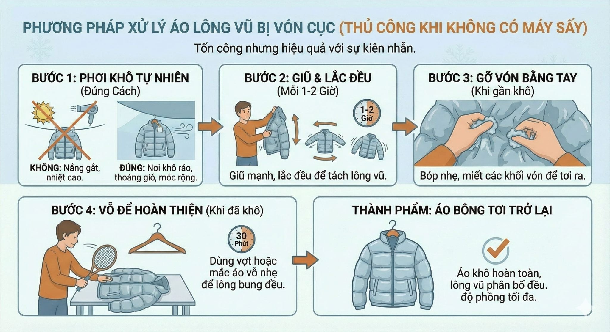 Phương pháp 2: Xử lý thủ công khi không có máy sấy