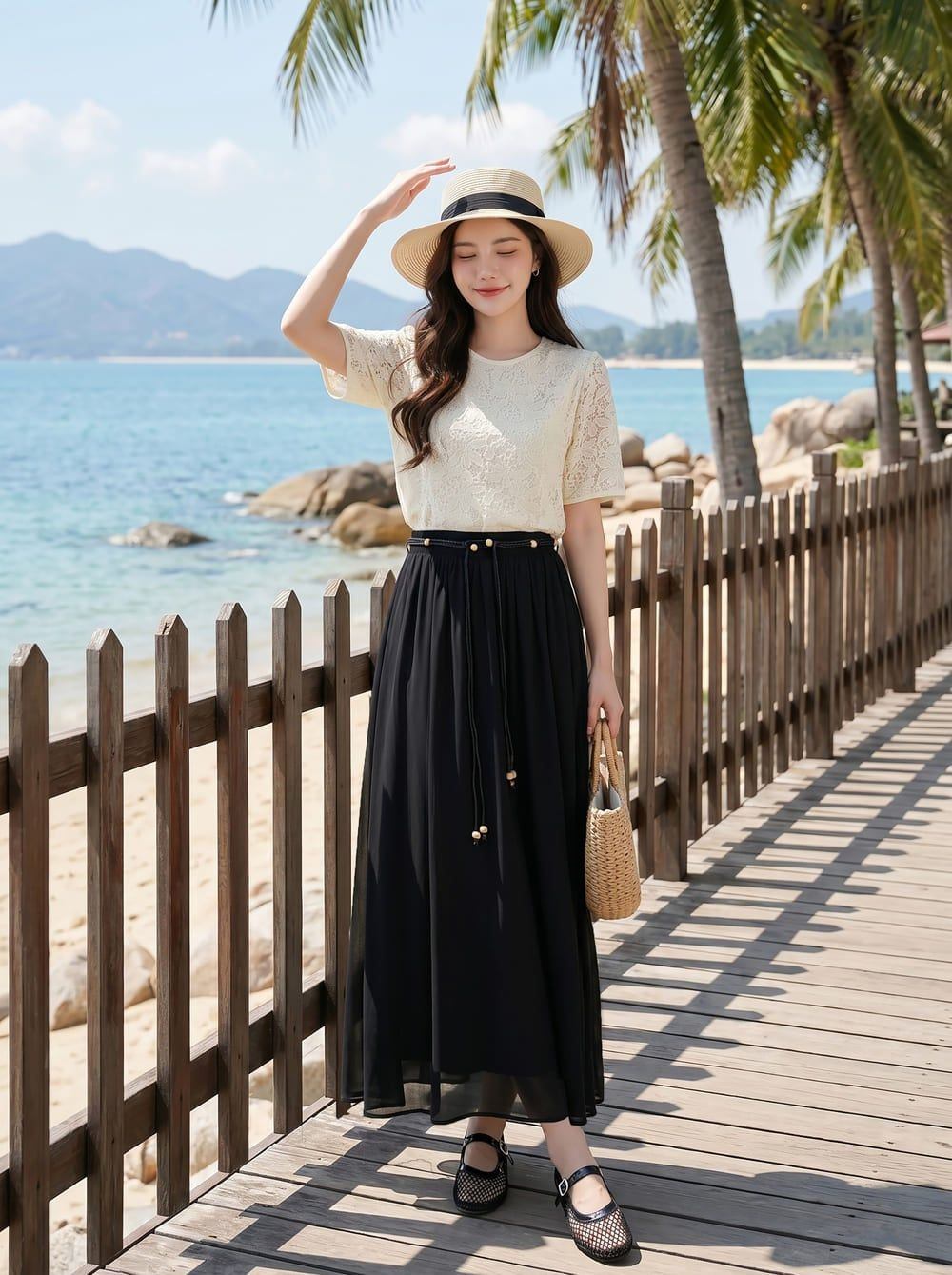 cách phối đồ với chân váy đi biển đẹp