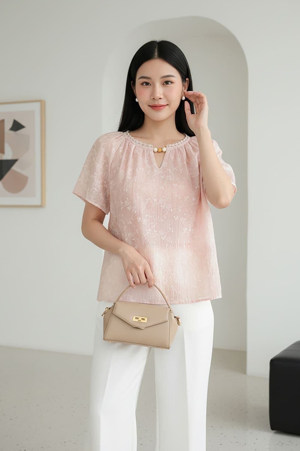 Áo tơ xốp họa tiết hoa chìm