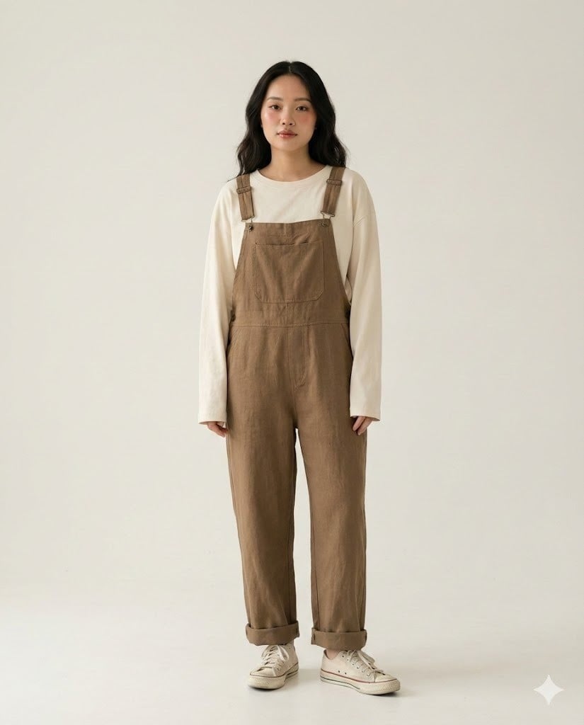 Áo thun dài tay và Quần yếm vải