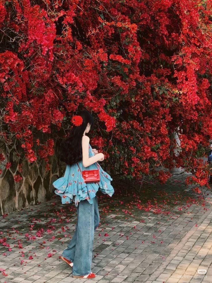 chụp ảnh cùng hoa giấy
