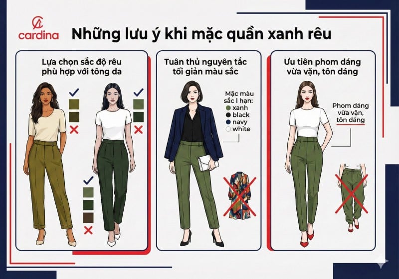 quần xanh rêu phối với áo màu gì