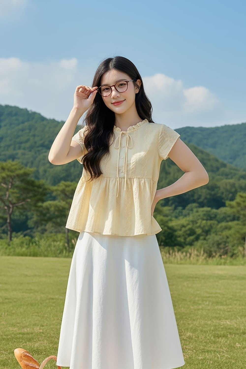 Áo thô dáng babydoll thêu hoa nhí cổ bèo