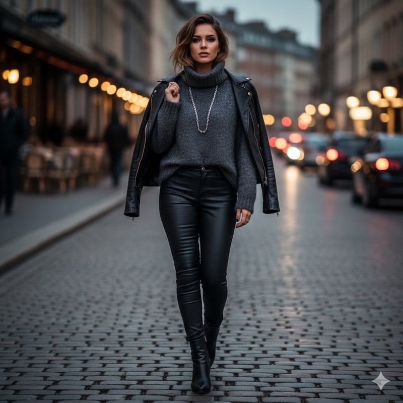 Kết hợp cùng quần da cá tính