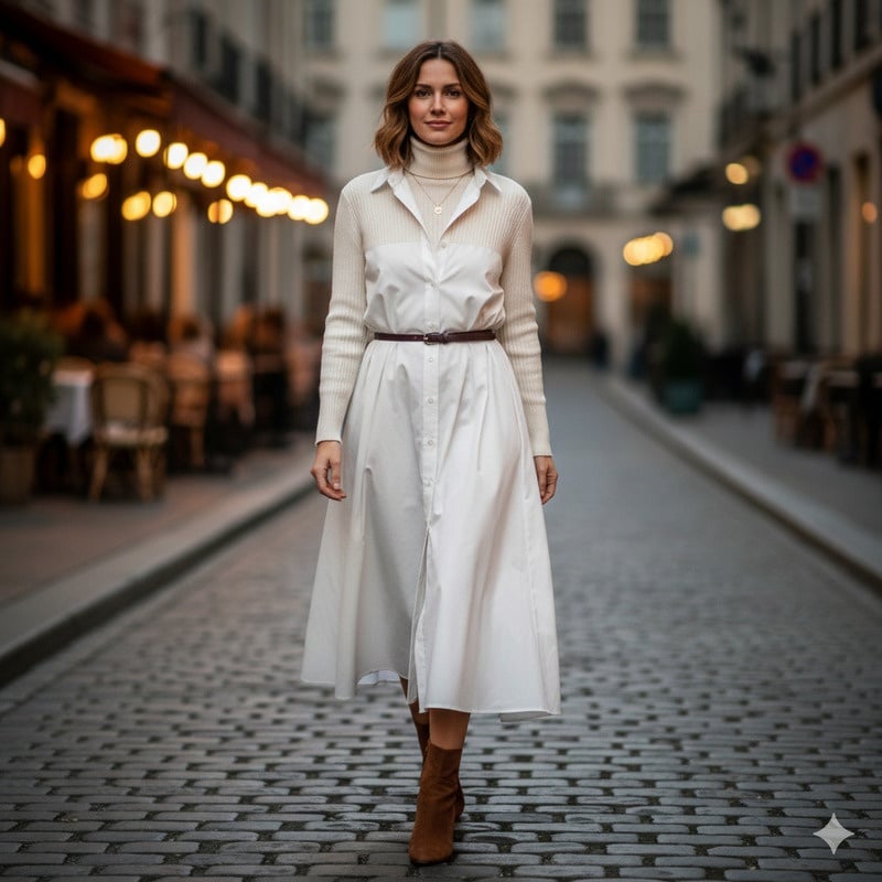 Layer cùng váy sơ mi dáng dài