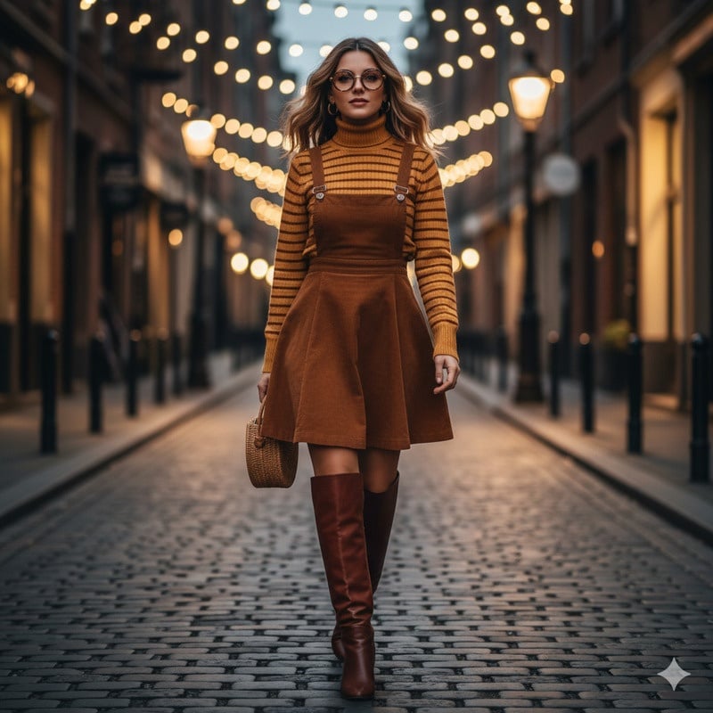 Mặc với quần yếm/váy yếm vải nhung