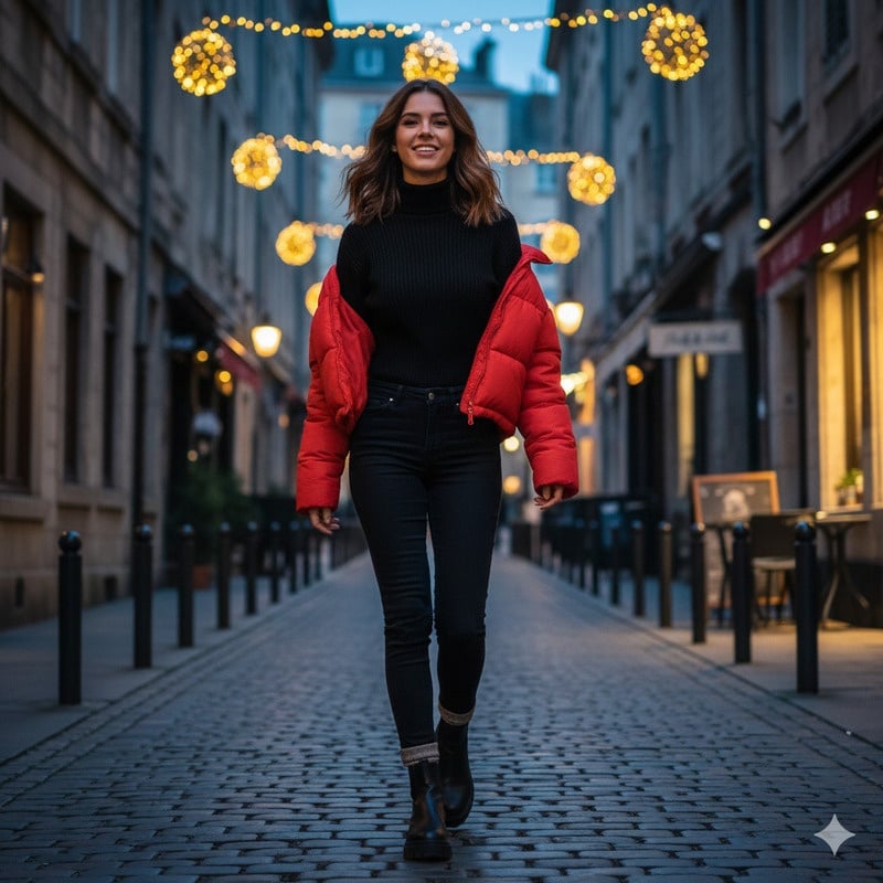 Kết hợp cùng áo khoác phao năng động