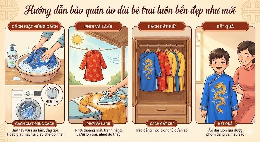 Hướng dẫn bảo quản áo dài bé trai luôn bền đẹp như mới