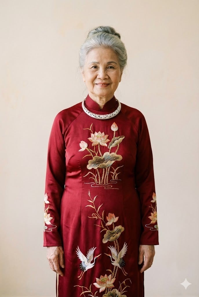 Mẫu áo dài họa tiết thêu tay tinh tế