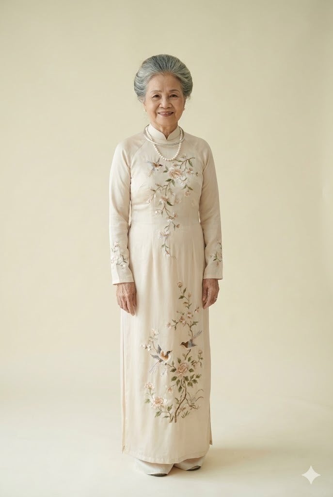 Mẫu áo dài họa tiết thêu tay tinh tế