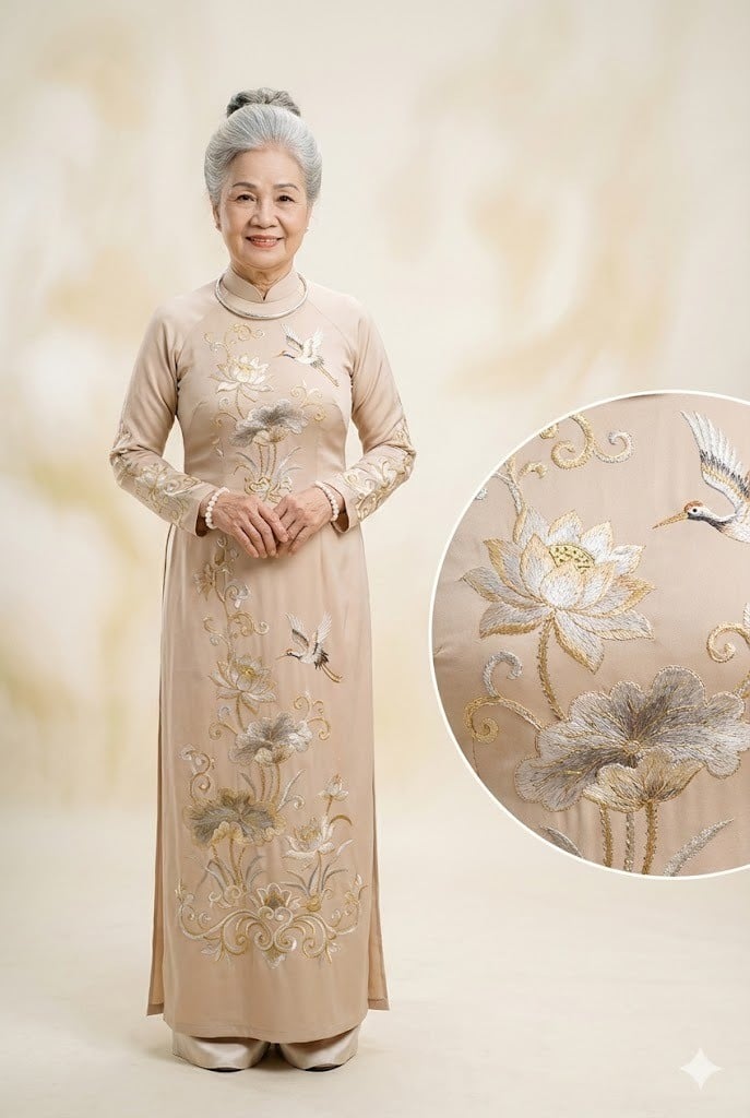 Mẫu áo dài họa tiết thêu tay tinh tế