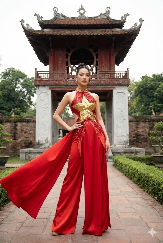 Mẫu áo dài cờ đỏ sao vàng cách tân