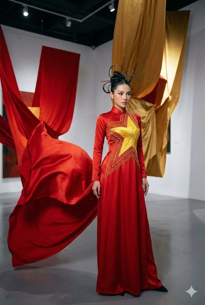 Mẫu áo dài cờ đỏ sao vàng cách tân