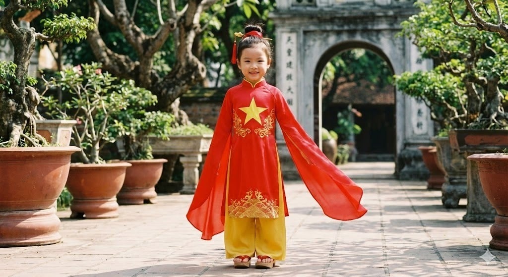 Mẫu áo dài cờ đỏ sao vàng cho bé