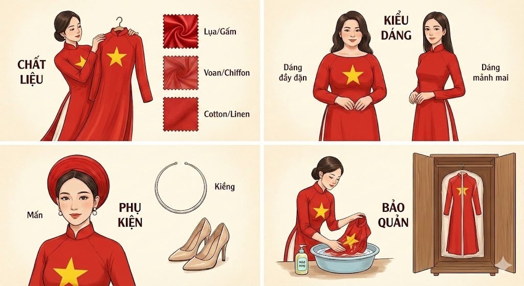 Bí quyết chọn và phối đồ với áo dài cờ đỏ sao vàng