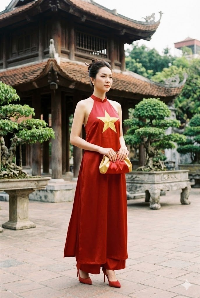 Mẫu áo dài cờ đỏ sao vàng cách tân