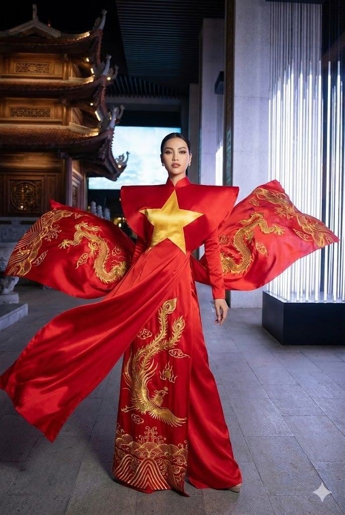 Mẫu áo dài cờ đỏ sao vàng cách tân