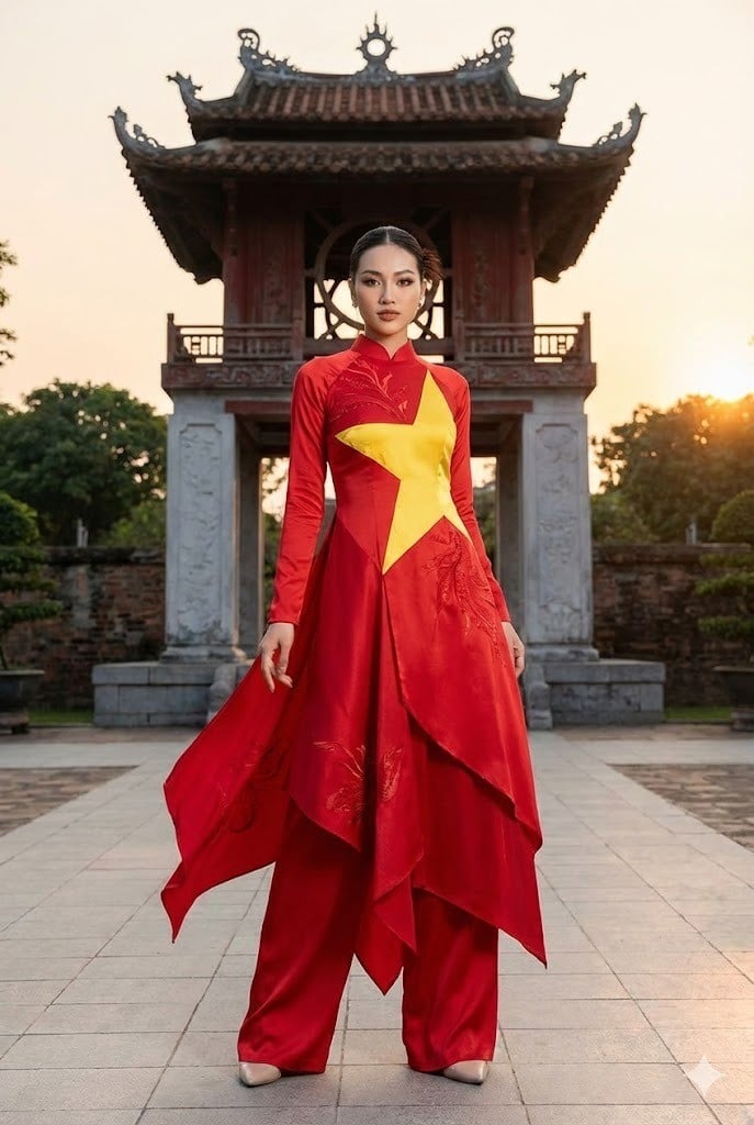 Mẫu áo dài cờ đỏ sao vàng cách tân
