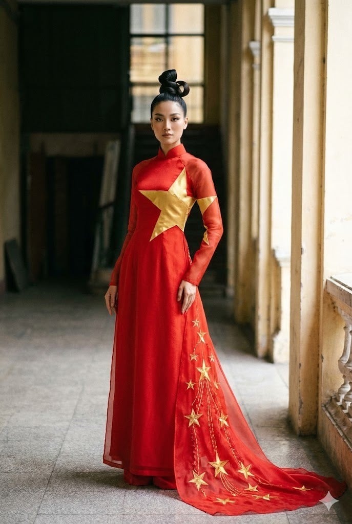 Mẫu áo dài cờ đỏ sao vàng cách tân