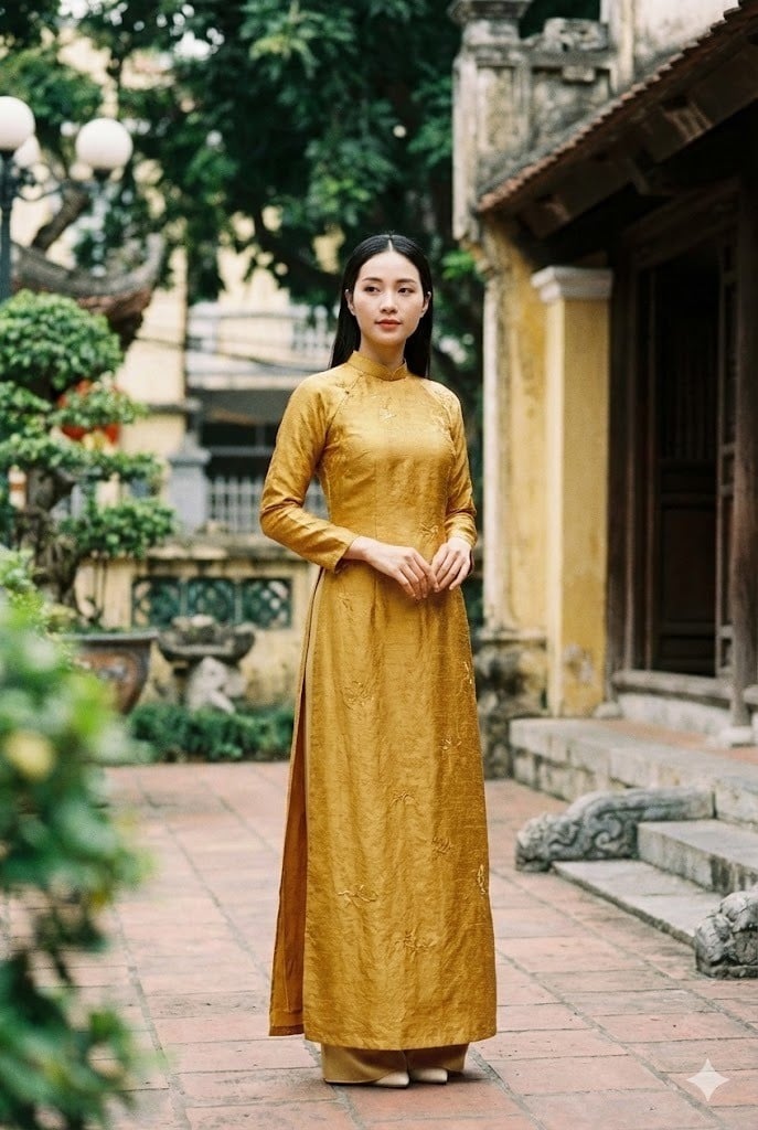 Áo dài cổ đứng lụa tơ tằm