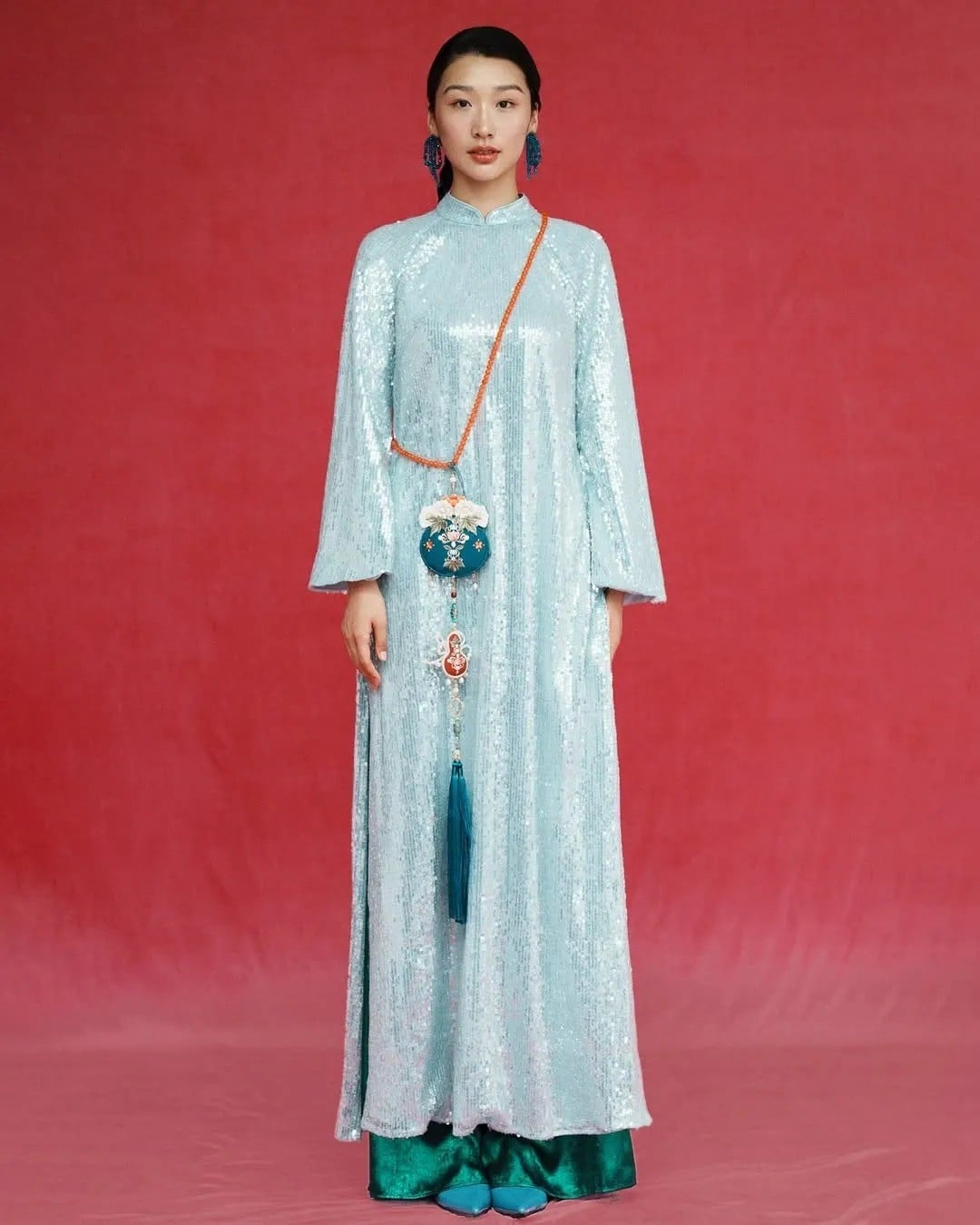 20. Áo Dài Kim Sa Xanh Thiên Thanh Thanh Khiết