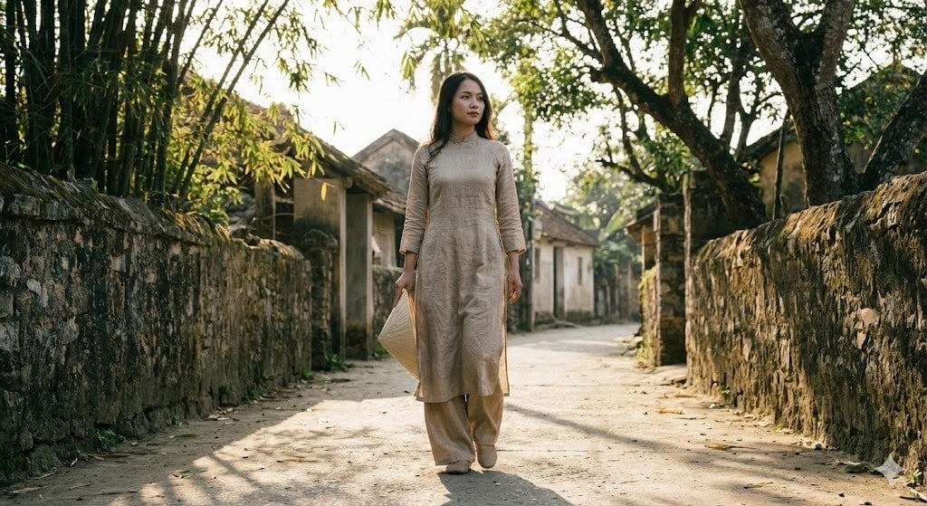 Áo dài linen trơn màu