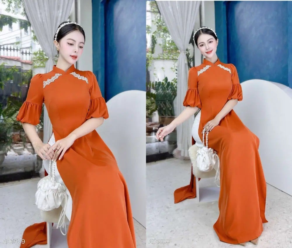 13. Áo dài cách tân tay bồng phối ren vai điệu đà