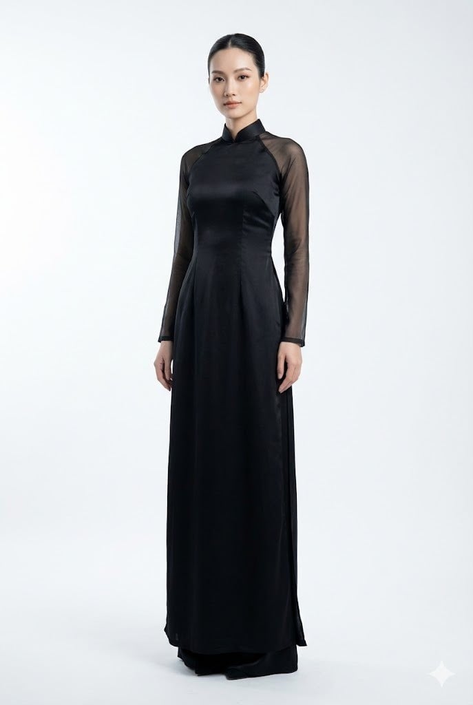 Áo dài đen phối tay voan mỏng gợi cảm