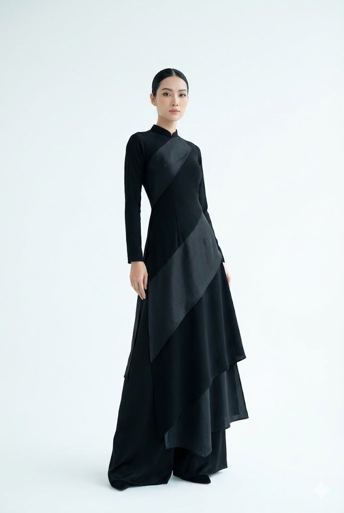 Áo dài đen vạt chéo phá cách
