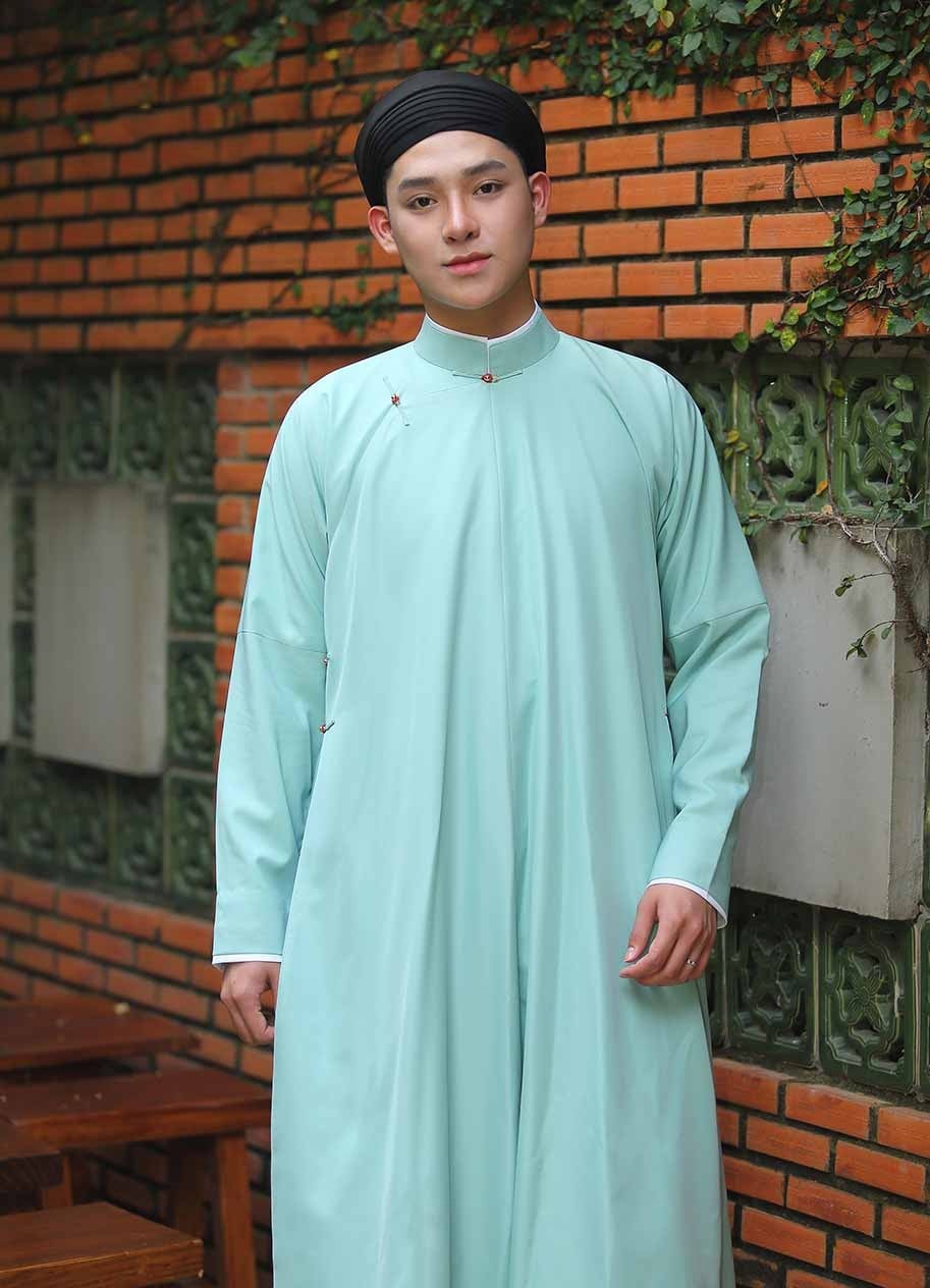 Áo dài Nam Xanh Ngọc Dáng Rộng Cổ Điển
