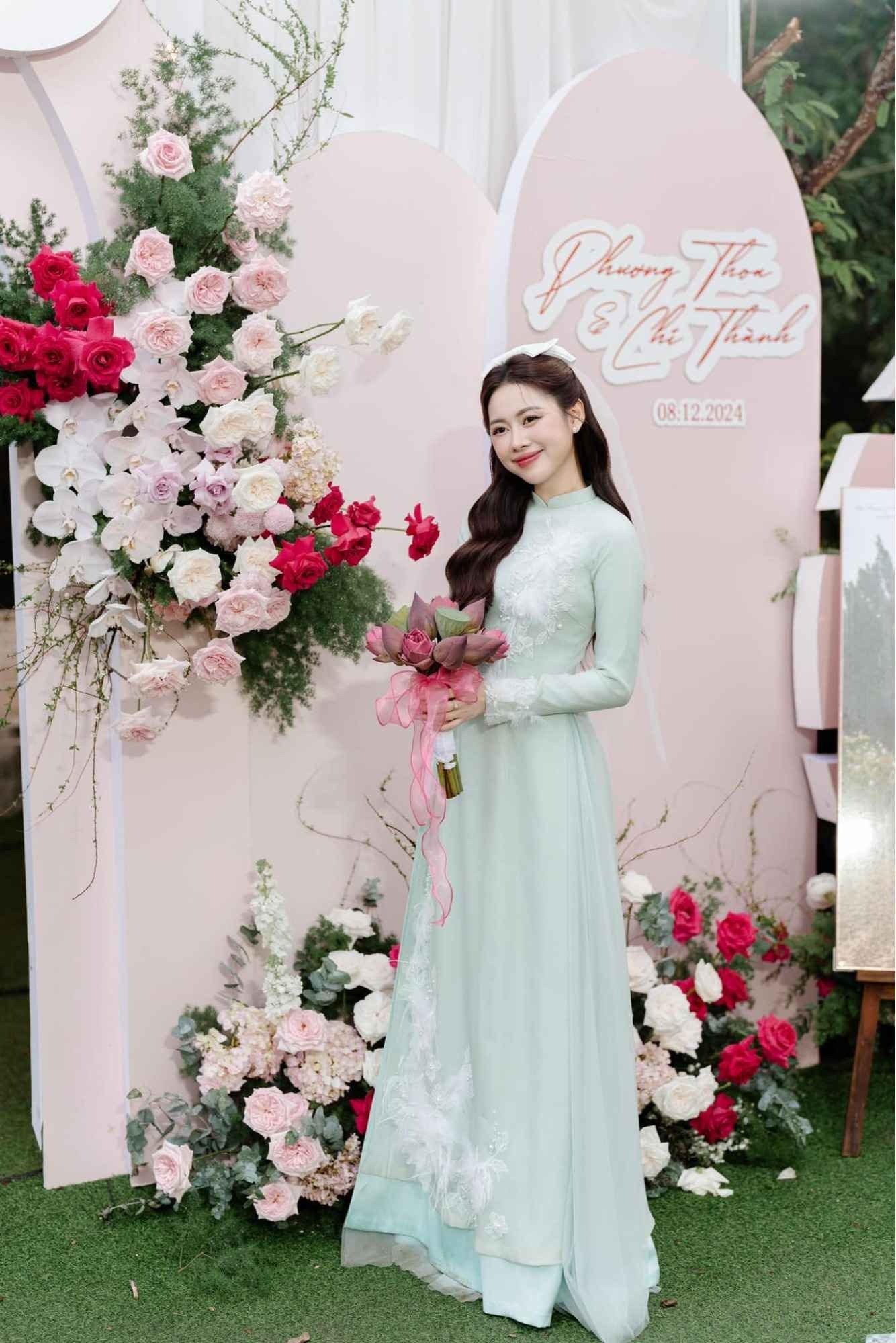 Áo dài Cưới Xanh Ngọc Mint Phối Ren