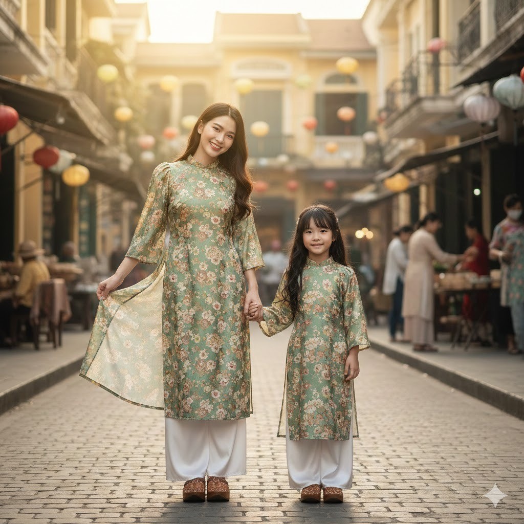 Áo dài Cô Ba Sài Gòn cho mẹ và bé hoài cổ