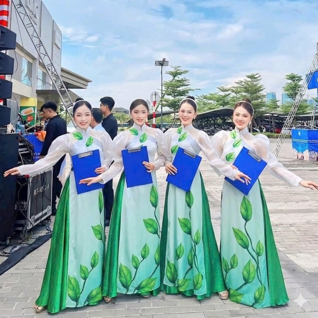 7. Áo dài múa voan/chiffon bay bổng